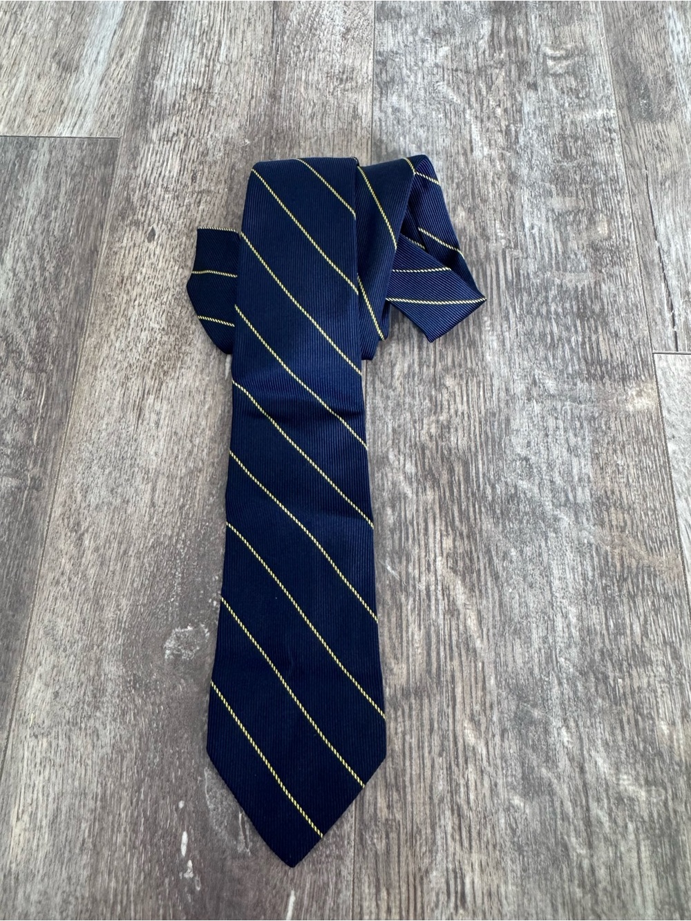 Vintage! Christian Dior Classic Navy and Yellow Stripe Silk Tie - 3” Wide